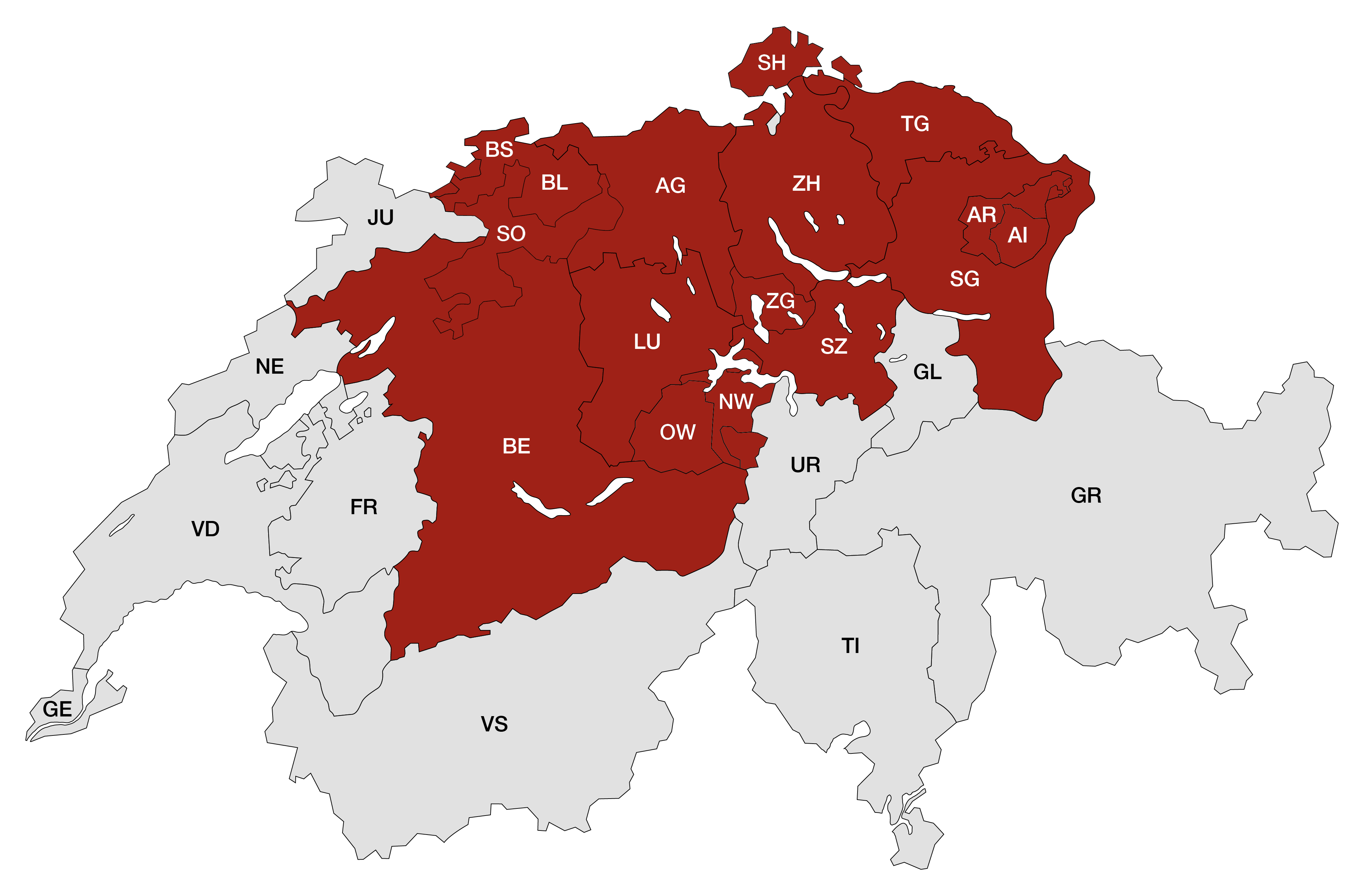 Schwyz, Zürich, Basel, Bern, Luzern, Aargau, St.Gallen, Thurgau